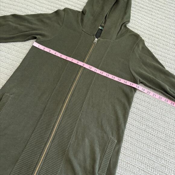 PrAna Green Zip Up Misha Duster Sweater Medium Hooded Jumper Jacquard Pattern - Picture 5 of 9